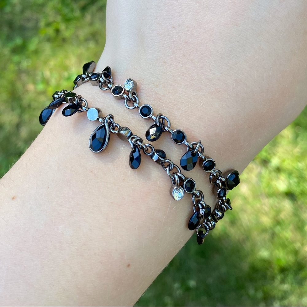 Black gem silver chain bracelet